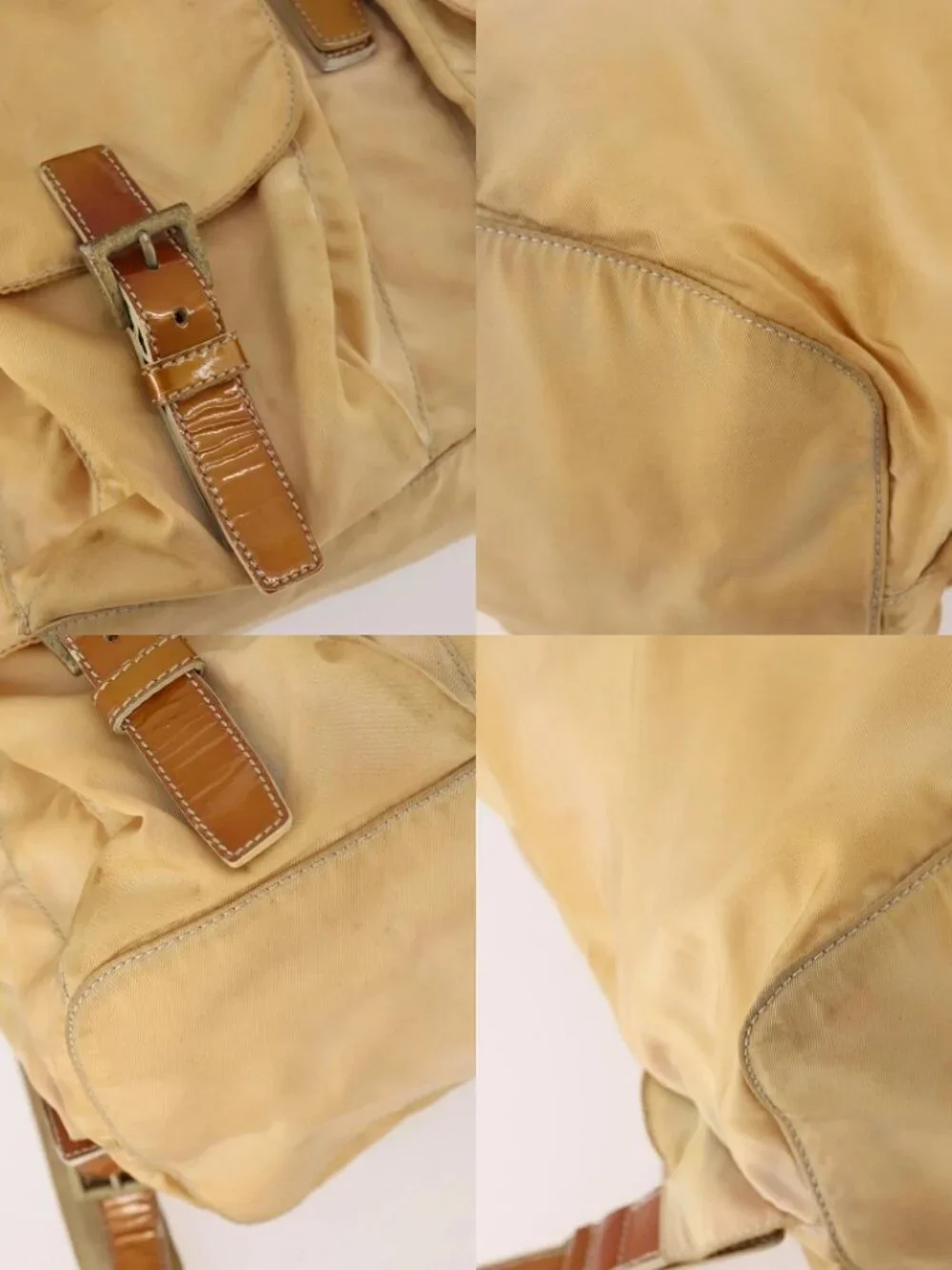 PRADA Backpack Nylon Beige Silver Auth gh1768